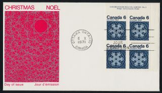 Canada 554 Tr Block Plate 2 Fdc - Christmas,  Snowflakes photo