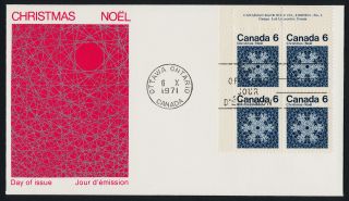 Canada 554i Tl Block Plate 2 Fdc - Christmas,  Snowflakes photo