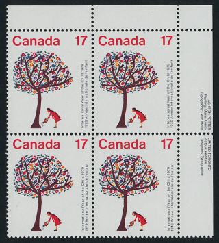 Canada 842 Tr Plate Block International Year Of The Child photo