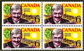 Canada 1969 Canadian Stephen Leacock Fv Face 24 Cent Rare Stamp Block photo