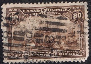 Canada 1908 300th Ann.  Quebec,  20c Cartier Landing,  Vfu Scott 103,  Cv $250+ photo
