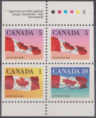 Canada - 1189c - 1990 Scarce Perf.  Flags Booklet Pane Vf - Nh photo