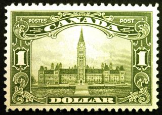 Canada 159 $1 Olive Green 1929 Parliament Xf Faintly Hinged Cv $400+ photo