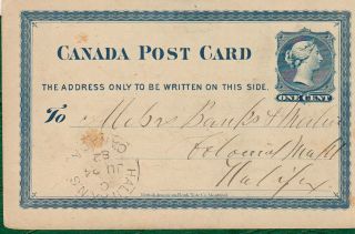 Canada.  Pre Printed Business Card.  Postally.  1c Blue. photo