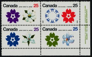Canada 511a Br Plate Block Expo 70,  Flowers photo