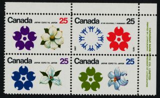 Canada 511a Tr Plate Block Expo 70,  Flowers photo