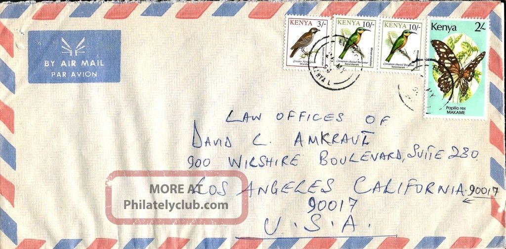 1994 Airmail Cover Eldoret Kenya To Los Angeles Ca Usa Butterfly & Birds British Colonies & Territories photo