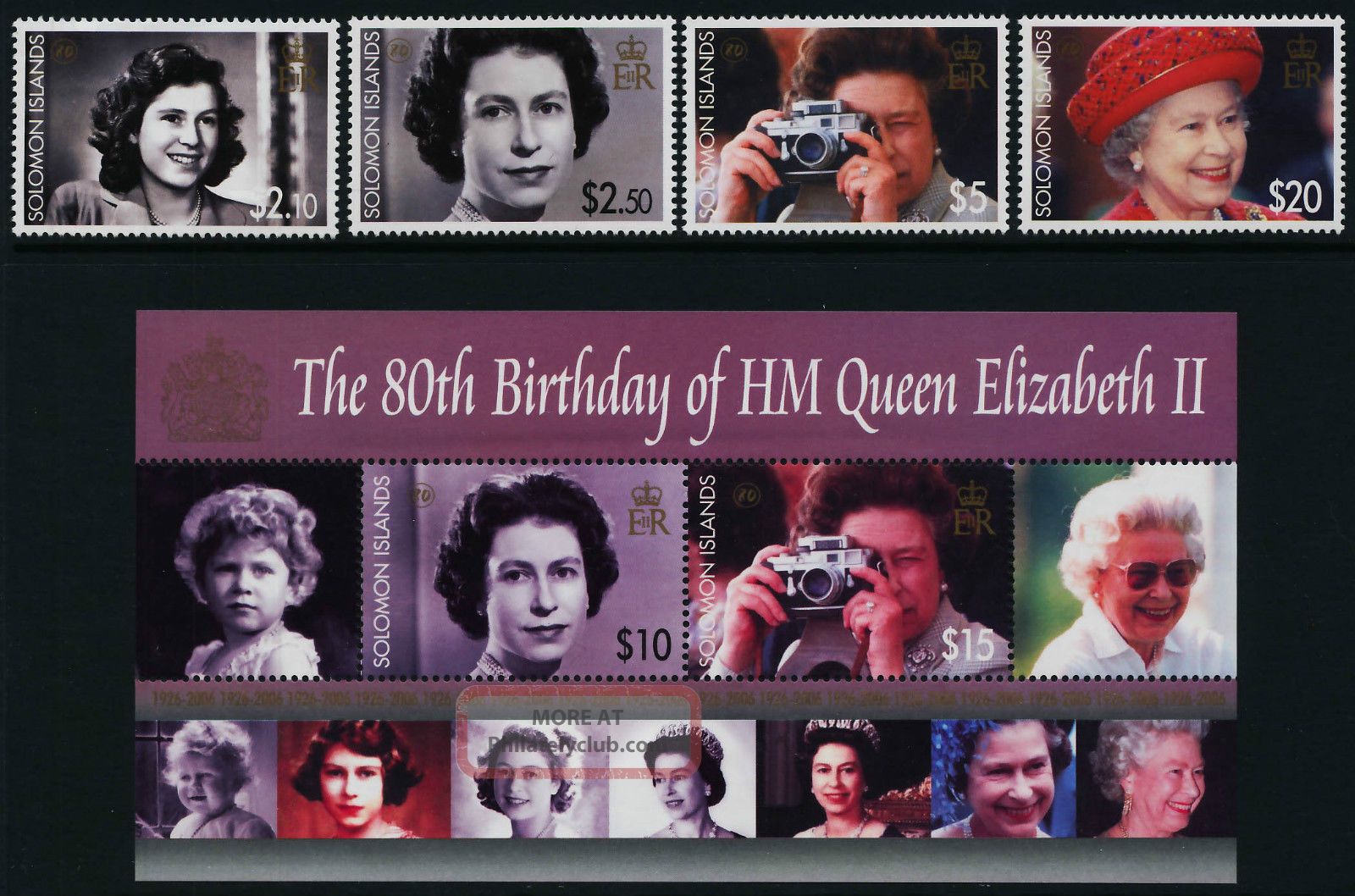 Solomon Islands 1039 - 43 Queen Elizabeth 80th Birthday (crease) British Colonies & Territories photo