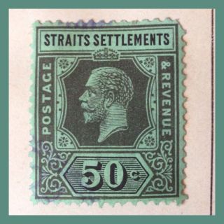 Straits Settlements:1924 George V 50c Stamp Emerald/black Fine Per Scans photo