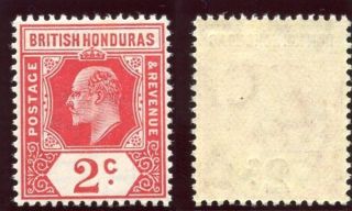 British Honduras 1908 Kevii 2c Carmine.  Sg 96.  Sc 72. photo