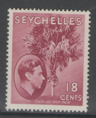 Seychelles Sg139ca 1942 18c Carmine - Lake Mtd photo