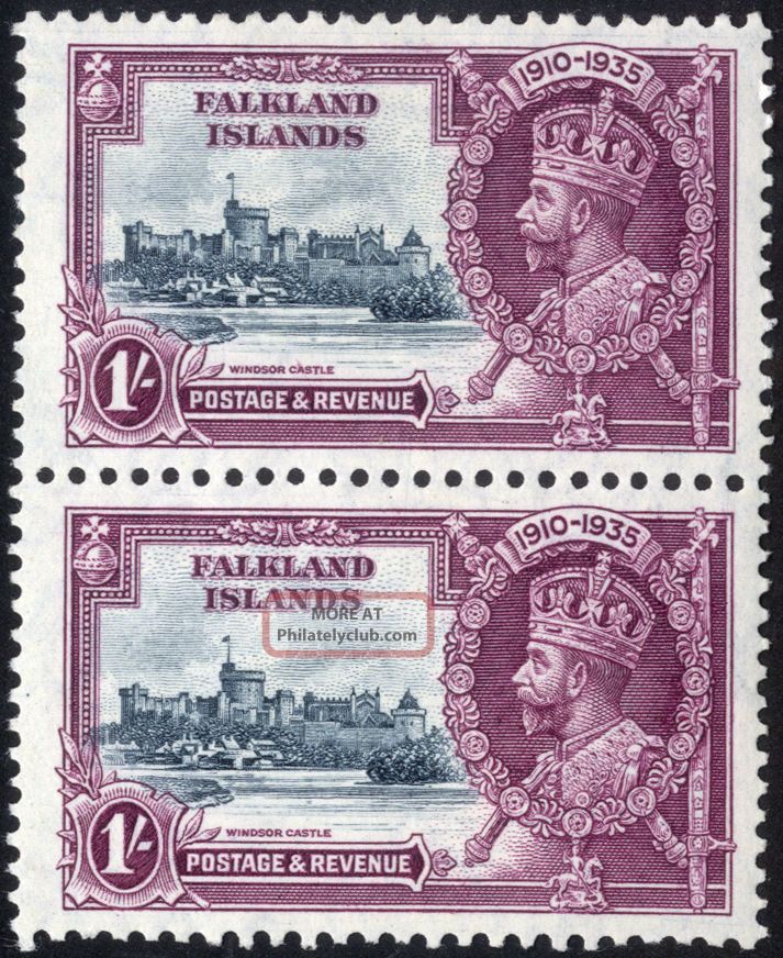 Falkland Islands - Sg 142 (pair) - 1s.  Slate And Purple - Silver Jubilee - Mm/mh British Colonies & Territories photo