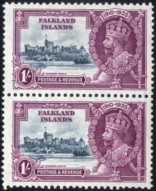 Falkland Islands - Sg 142 (pair) - 1s.  Slate And Purple - Silver Jubilee - Mm/mh photo