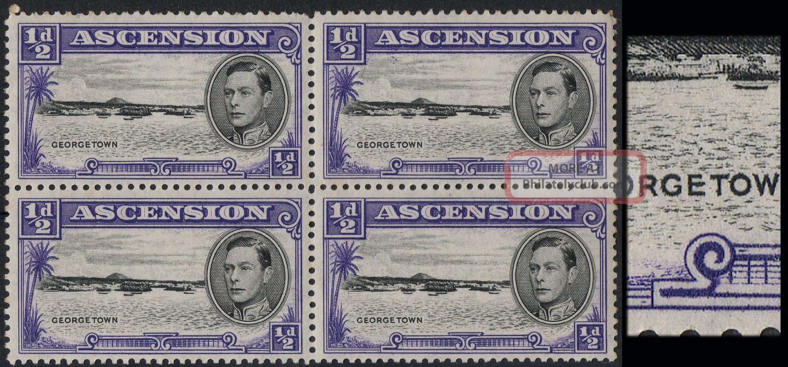 Ascension Sg 38ba 1944 ½d With Long Centre Bar To E In Um/nh Block Of 4 British Colonies & Territories photo