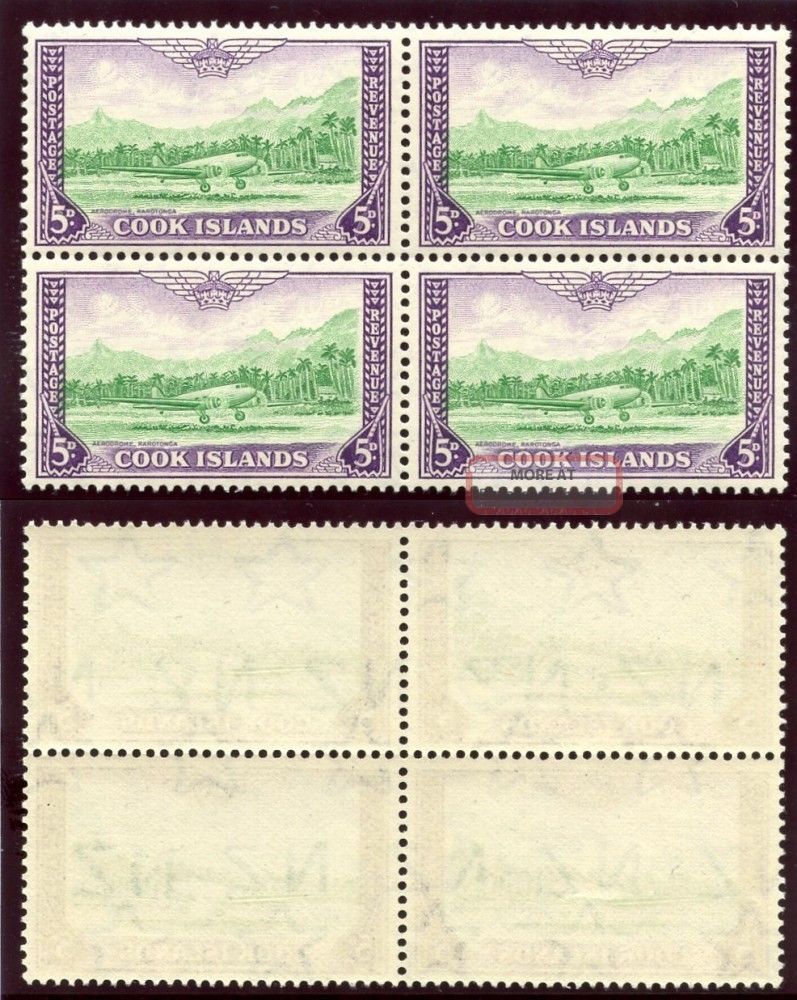 Cook Islands 1949 Kgvi 5d Emerald - Green & Violet Block Of Four.  Sg 154. British Colonies & Territories photo
