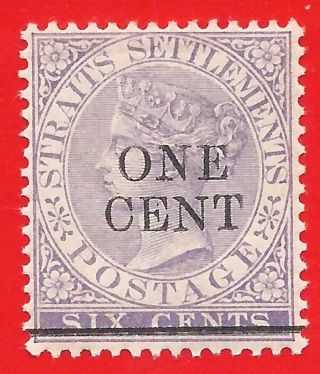 1c On 6c Lilac Stamp 1892 Straits Settlements Queen Victoria Sg90 photo