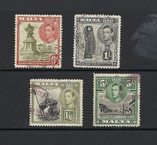 1938 King George Vi Sg225 To Sg230 Five Shilling Green Higher Values Malta photo