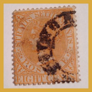 1867 - 72 - Qv Straits Settlements 8 Cents Orange - Yellow Sg 14 Fu As Per Scans photo