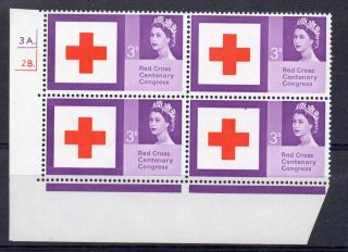 Gb = Constant Variety,  1963 3d Red Cross (ord. ) R19/1.  Cyl.  Block/4. photo
