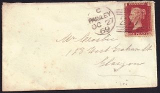 Gb 1868 1d Sg 44 P 110 Envelope 277 Paisley To Glasgow 27 Oct 1869 photo