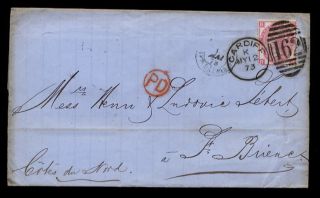 Gb Qv 1873 3d Plate 10 On Cover Cardiff To France photo