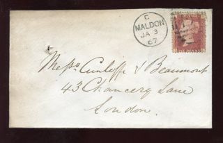 Essex Maldon 1867 Penny Red Plate 103 Il On Cover photo