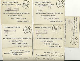 1944 X 7 British Pow Cards To Old Comrades War Fund Surrey Ex Germany Stalag 39 photo