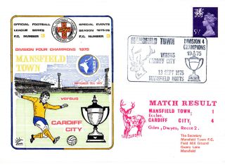13 September 1975 Mansfield Town 1 Cardiff City 4 Commemorative Cover (a) photo