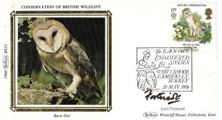 20 May 1986 Nature Conservation Benham Fdc Signed By Lord Forteviot Barn Owl Shs photo