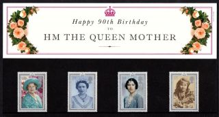 1990 Hm Queen Mother ' S 90th Birthday Presentation Pack Sg 1507 - 1510 photo