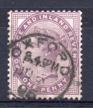Gb = Town/village Cancel.  On Qv 1d Lilac,  `oxford` (1896) Single Ring photo