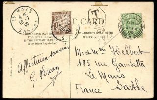 Scotland 1909 Ppc To France Hoban Pmk Glasgow T10 Tax Mark + 40c French Due photo