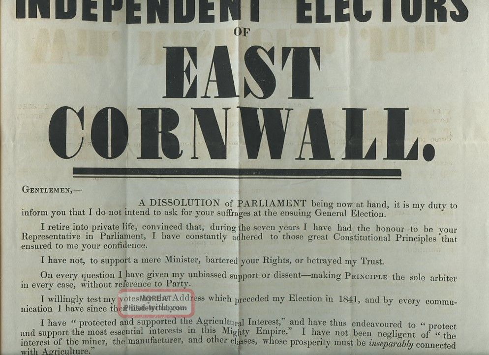 Gb 1847 Rashleigh Parliament Notice East Cornwall + Env + Seal Aldenham Herts Covers photo