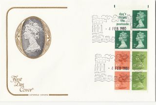 (27992) Gb Cotswold Fdc 50p Booklet Pane 12p 10p 2p Windsor 4 February 1980 photo