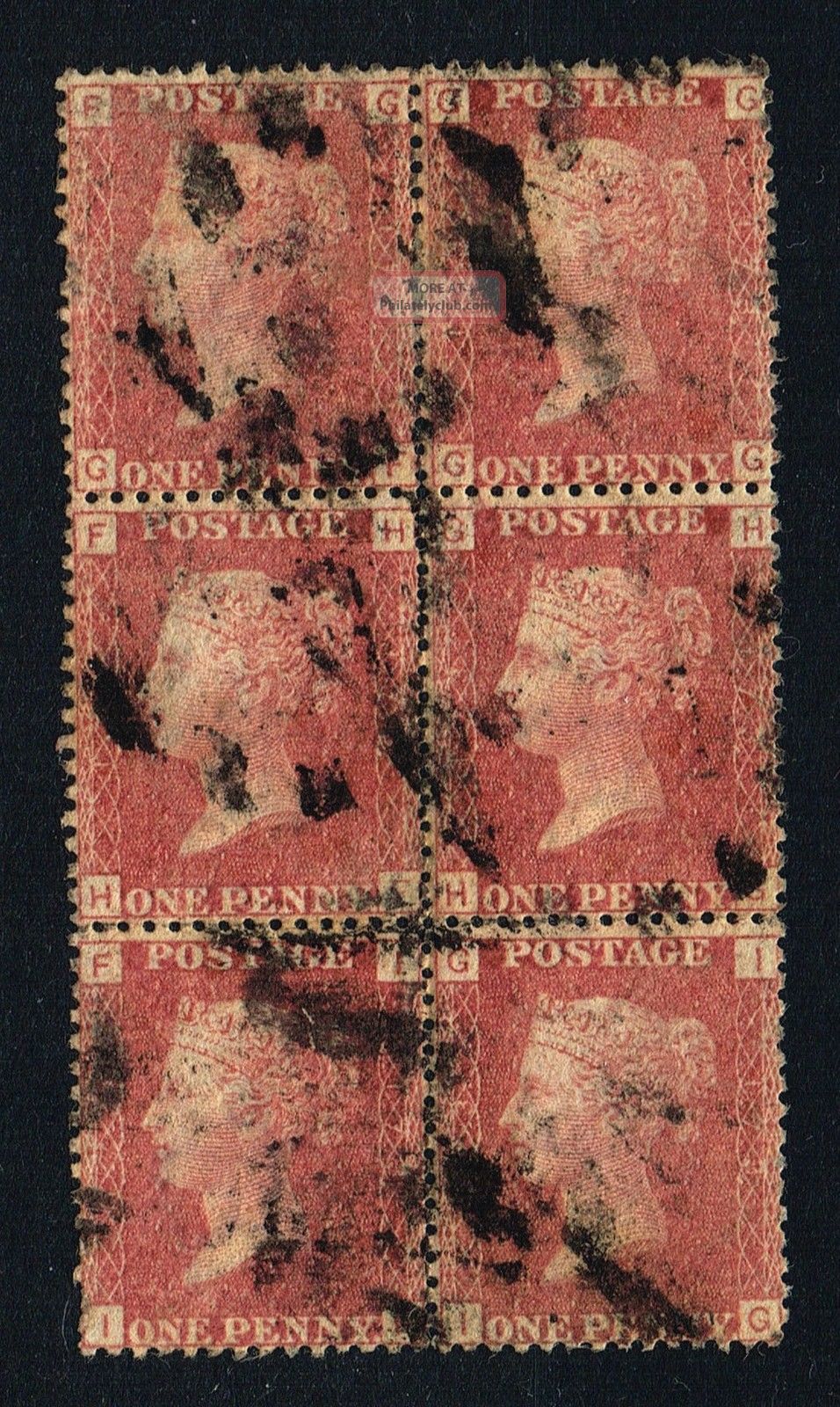 Qv 1858 Sg43 Plt 173 1d Red Block Of 6 Victoria photo