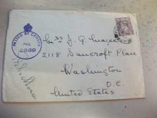 Censor Stamp Cover,  Britain (sacthome) To Washington,  D.  C. ,  Usa. photo