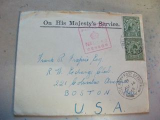 Censor Stamp Cover,  From Britain To Usa,  1915.  Wwi.  Official Envelope. photo
