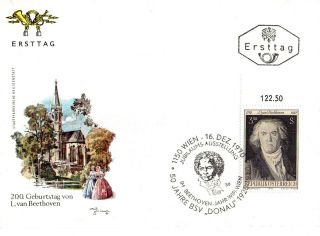 Austria 16 December 1970 Art Beethoven By F.  Waldmuller First Day Cover Shs photo