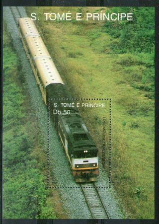St Thomas & Prince Island 1989 Trans Gabon Locomotive Miniature Sheet photo