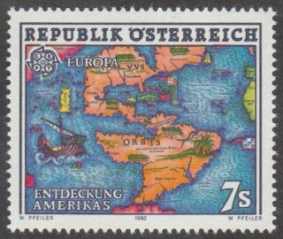 Austria 1992 Stamp - Europa Cept Discovery America (map) photo