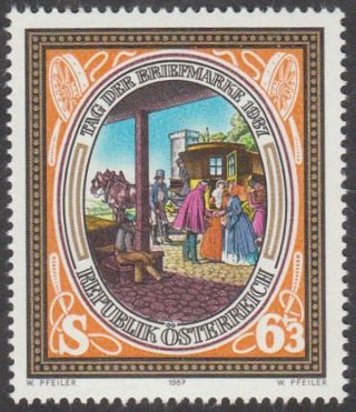 Austria 1987 Stamp - Stamp Day Stage Coach Passengers (lithograph Schuster) photo