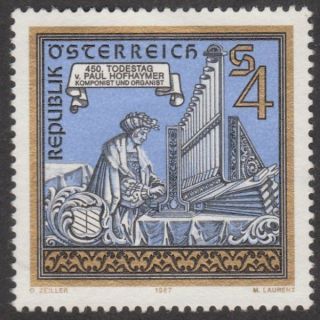 Austria 1987 Stamp - Composer Organist Paul Hofhaymer (at Organ) photo
