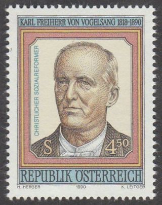 Austria 1990 Stamp - Social Reformer Karl Freiherr Von Vogelsang photo