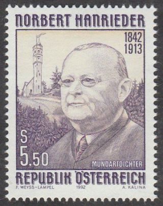 Austria 1992 Stamp - Writer Norbert Hanrieder photo