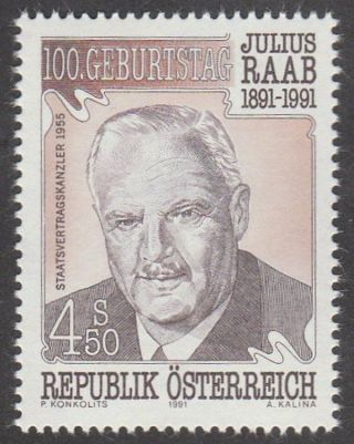 Austria 1991 Stamp - Politician Chancellor Julius Raab photo