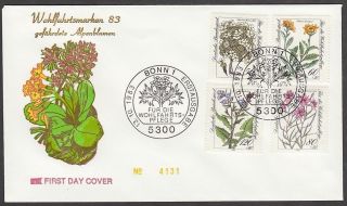 Fdc 1983 Germany - Endangered Alpine Flowers (androsace Groundsel Willow Herb) photo