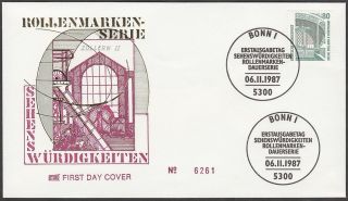 Fdc 1987 Germany - Tourist Sights - Zollern Ii Dortmund Mine 80 Pf.  Coil Stamp photo