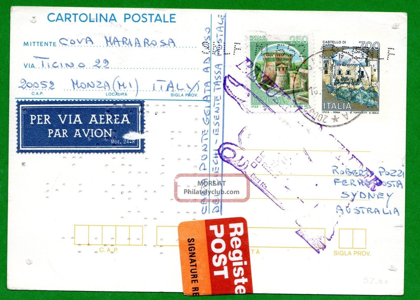 Italy - Postal Stationery In Braille With 250 Lire Castles 16 - 1 - 2001 Monza (mb) Europe photo