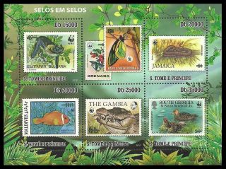St Thomas And Prince 2010 Wwf Birds Butterflies Wildlife Stamp On Stamp photo