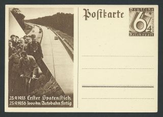 Philacall Germany 1936 Dt.  Reich Special Postcard 1000km Autobahn Vf (p010 photo